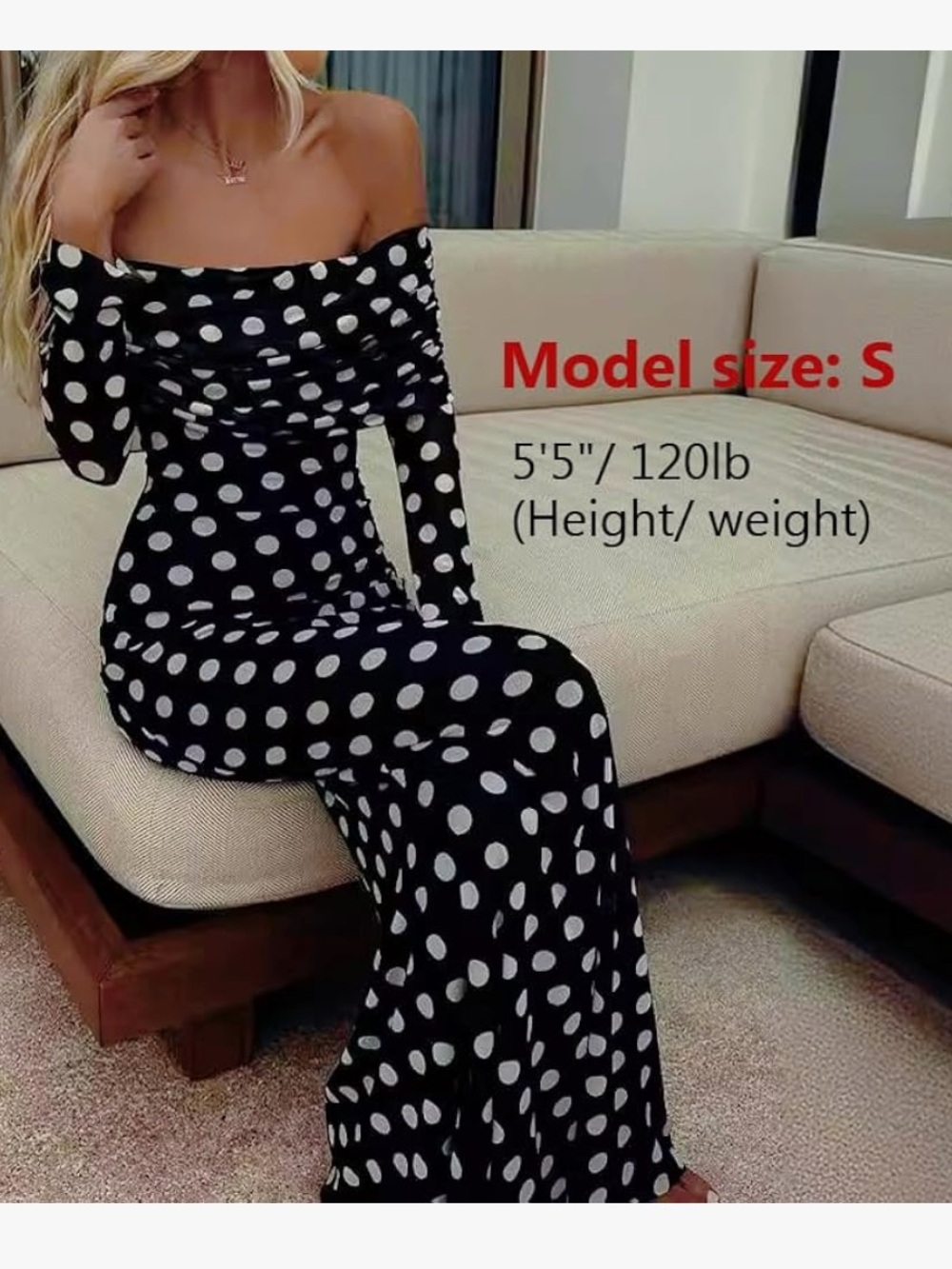 Amazon Women's Off-Shoulder Black and White Polka Dot Maxi Dress